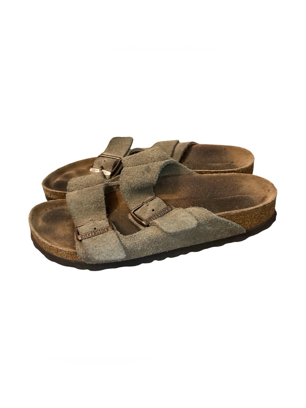 Birkenstock Arizona Suede Two-Strap Sandals in Taupe